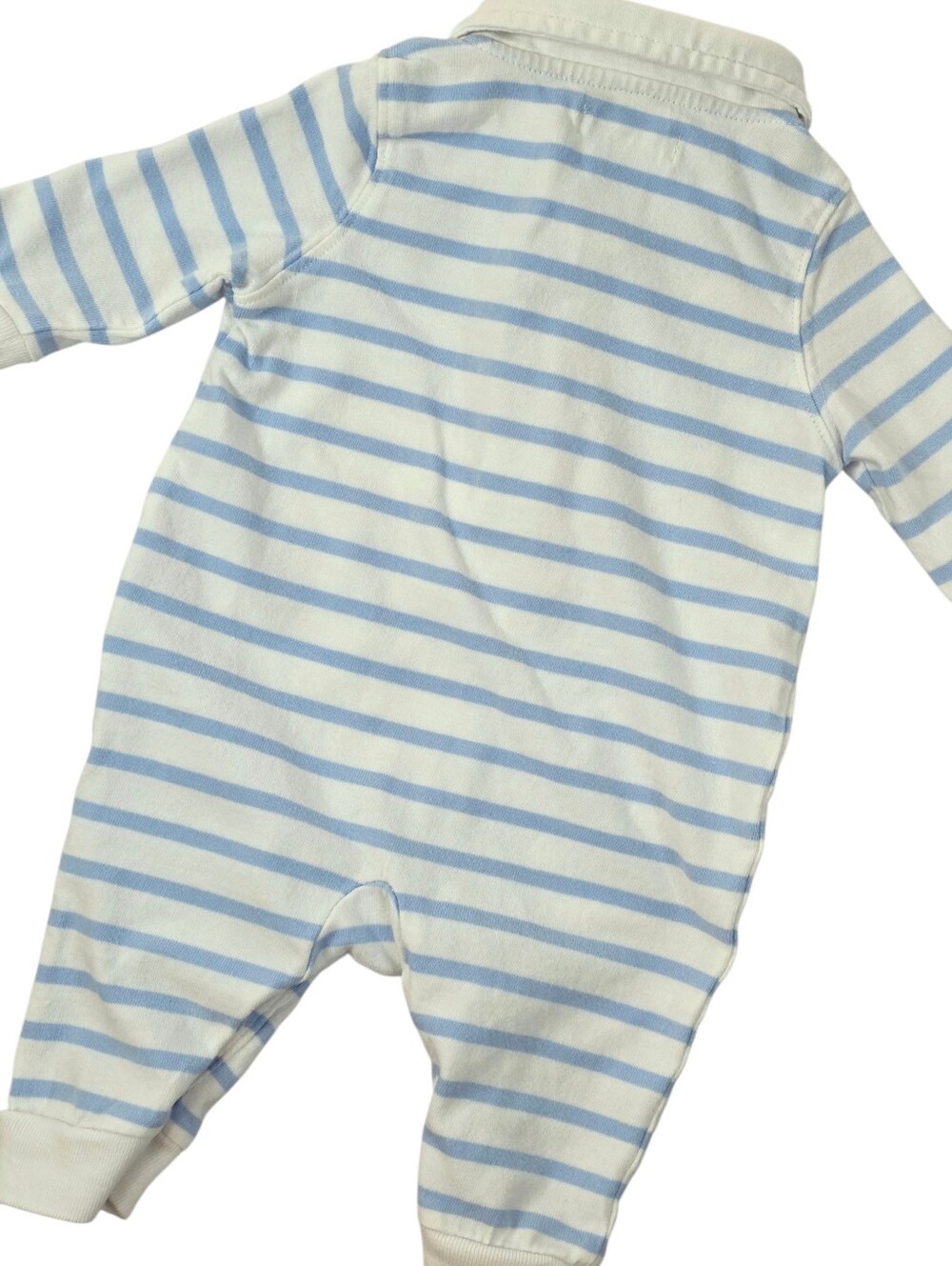 Ralph Lauren Baby Boy Striped Polo Romper Jumpsuit Blue White 3M Cotton Preppy - Picture 6 of 8